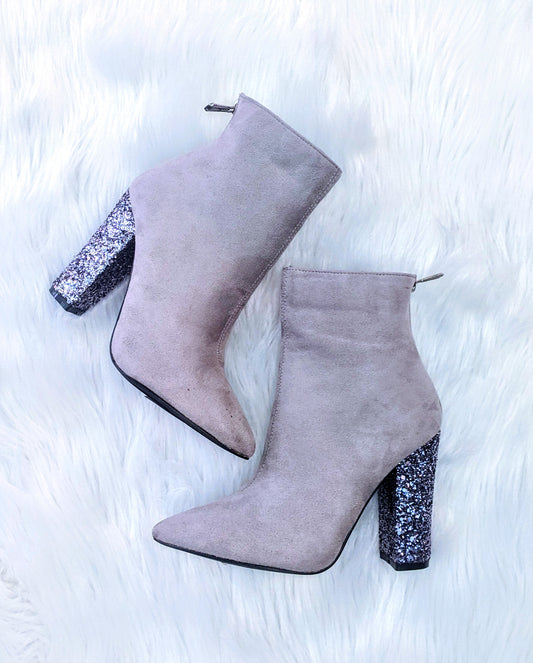Shimmer Chunk Heel Bootie