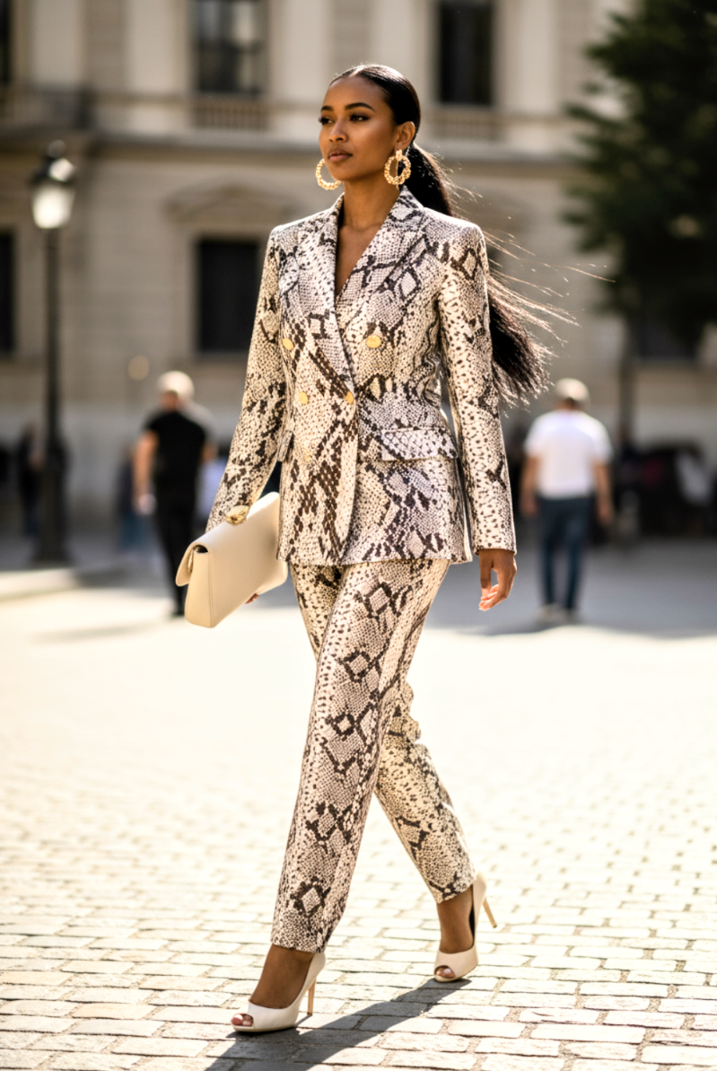 Snake Skin Print Double Breast 2pc Suit