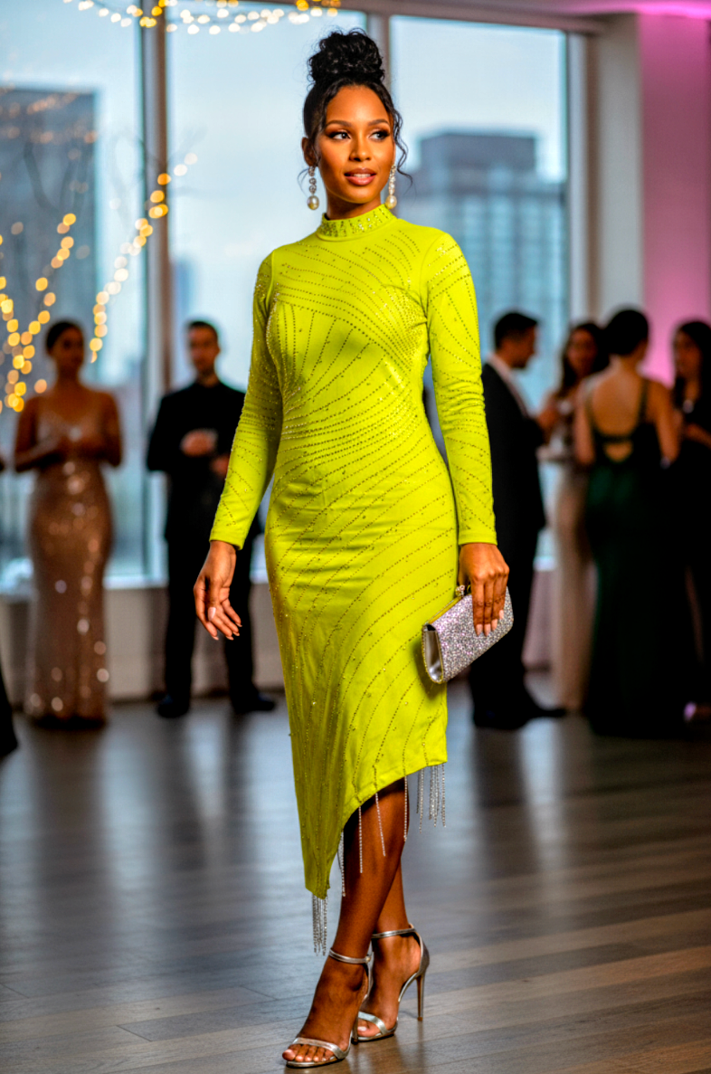 Chartreuse Studded Dress