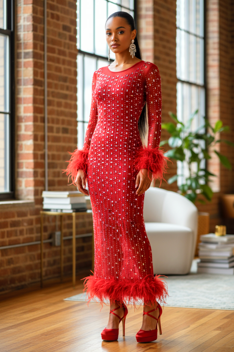 Mirror Feather Detail Dress