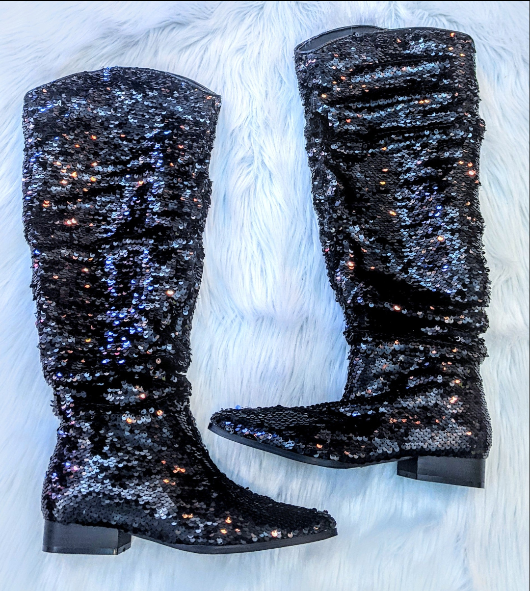 Sequin Flat Knee Boot
