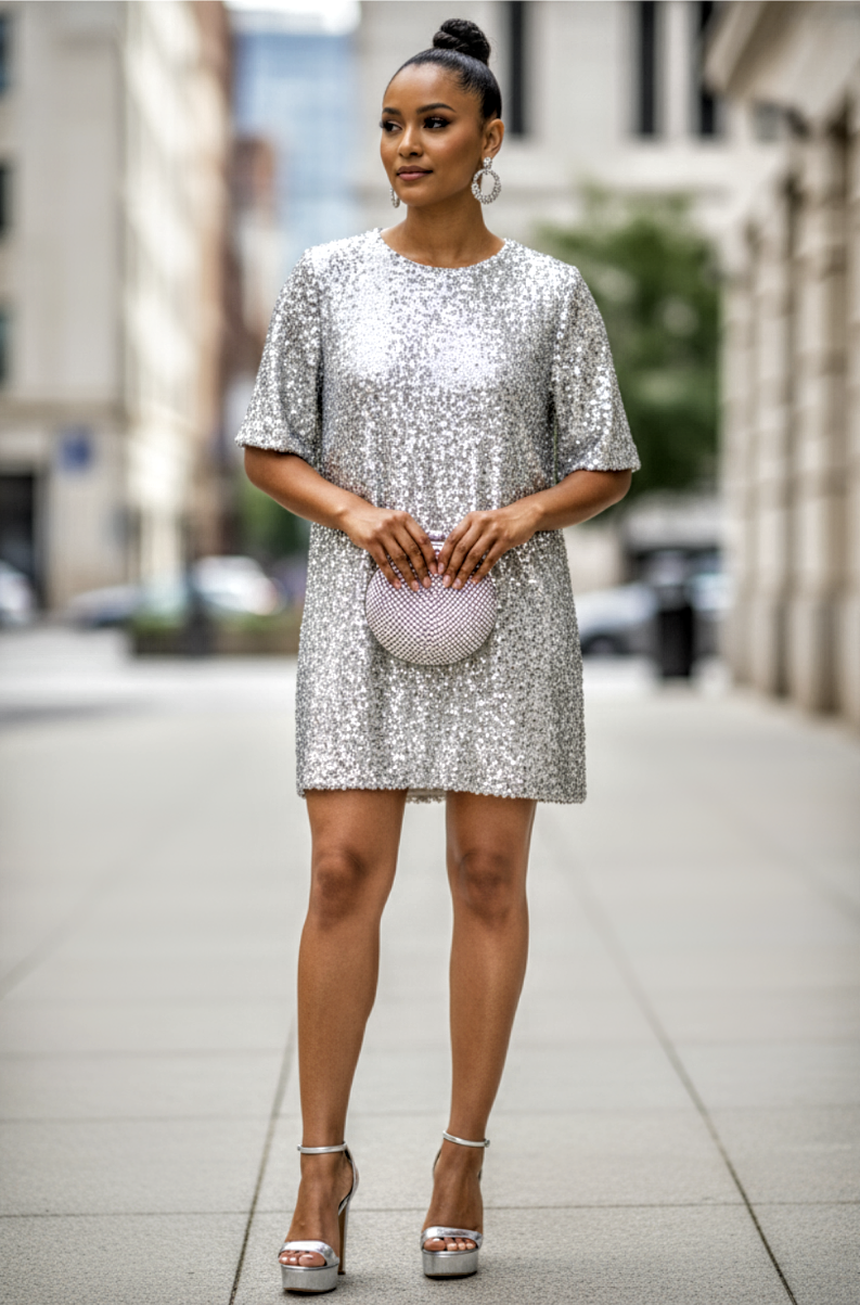 ALine Seq Dress Silver