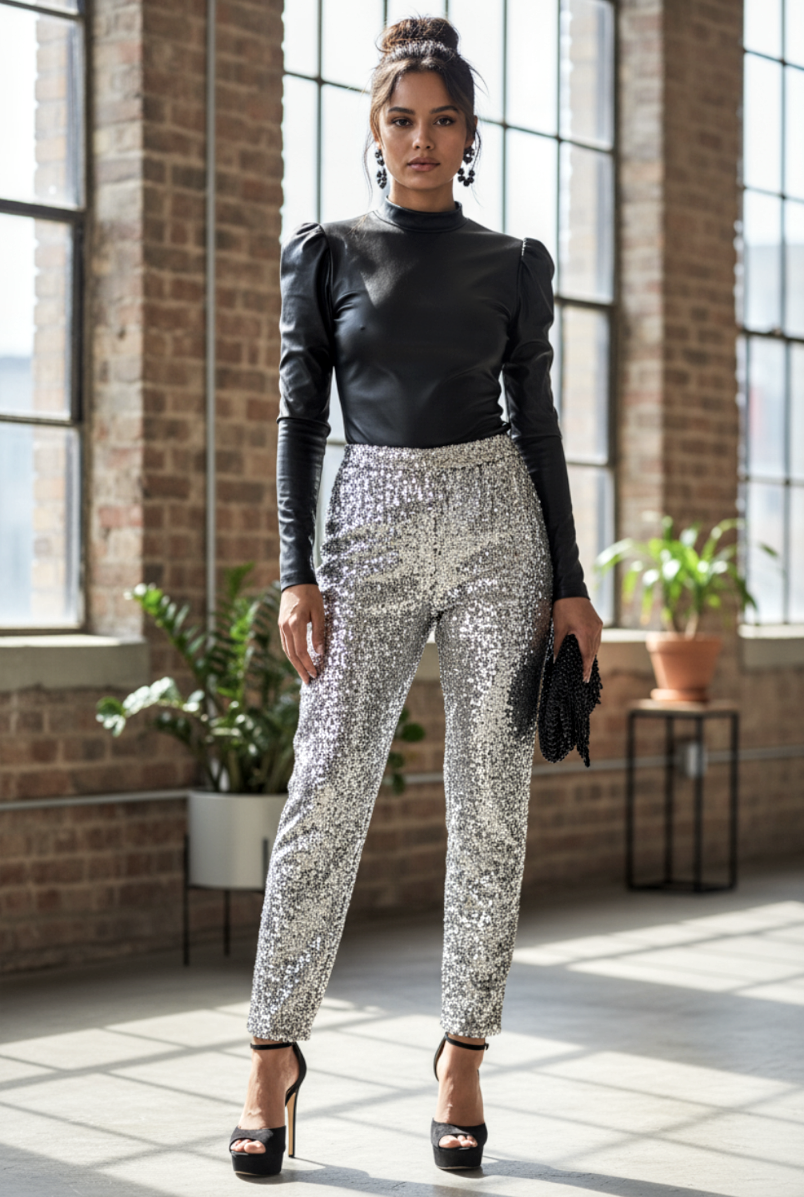 Sequin High Waist Pants
