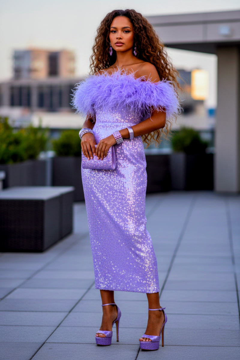 Top Feather Sequin Dress