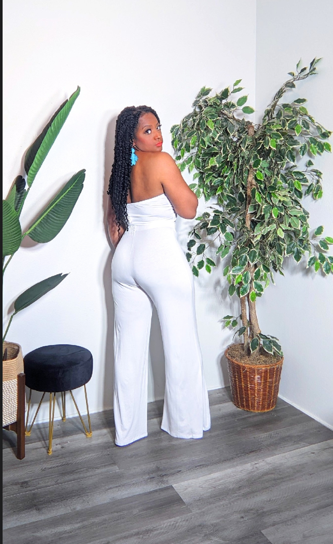 Kendall 2pc Wide-leg with Crop Top Pant Set (White)