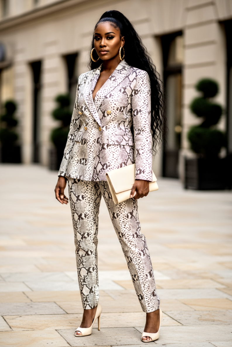 Snake Skin Print Double Breast 2pc Suit