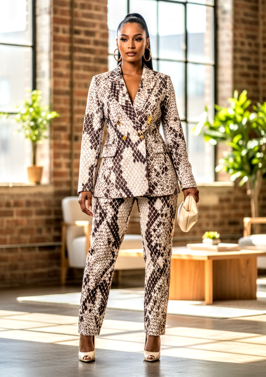 Snake Skin Print Double Breast 2pc Suit