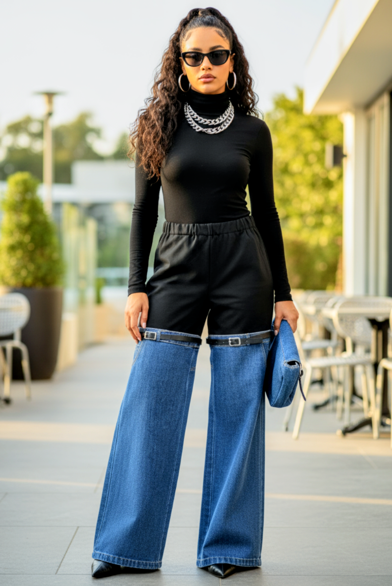 Knee Belted Denim Pants