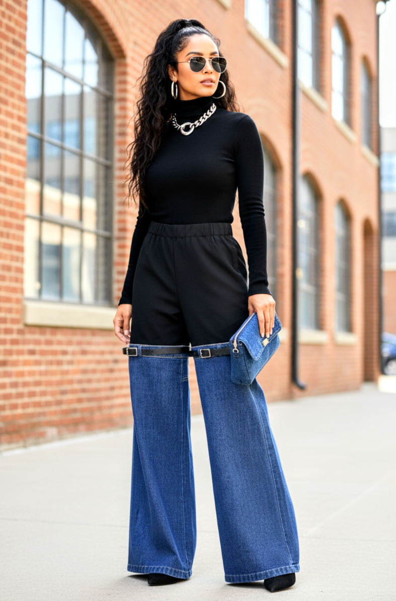 Knee Belted Denim Pants