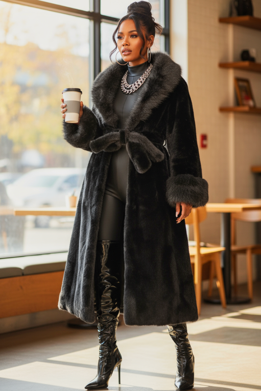 Fur Coat Black One Size Fit S-XL