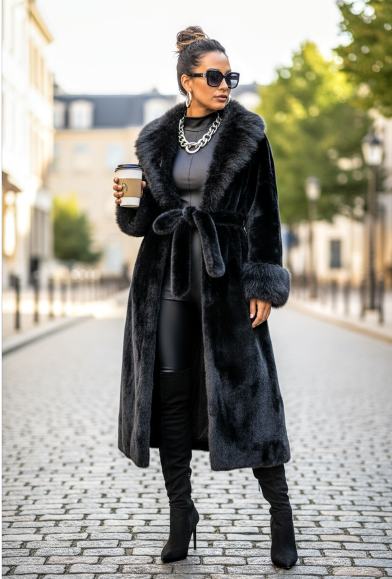 Fur Coat Black One Size Fit S-XL