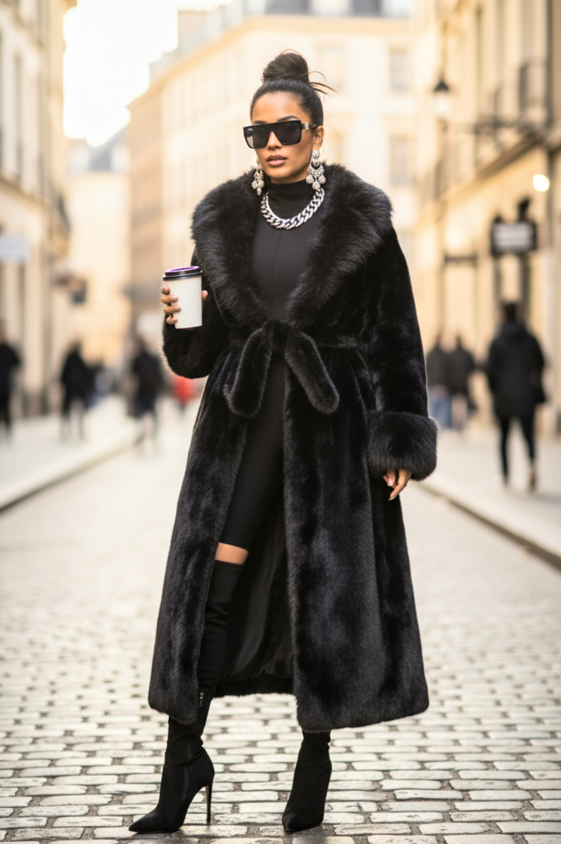 Fur Coat Black One Size Fit S-XL