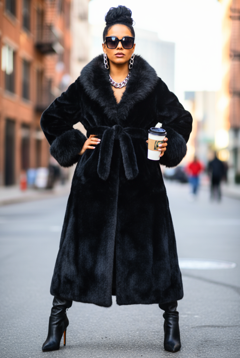 Fur Coat Black One Size Fit S-XL