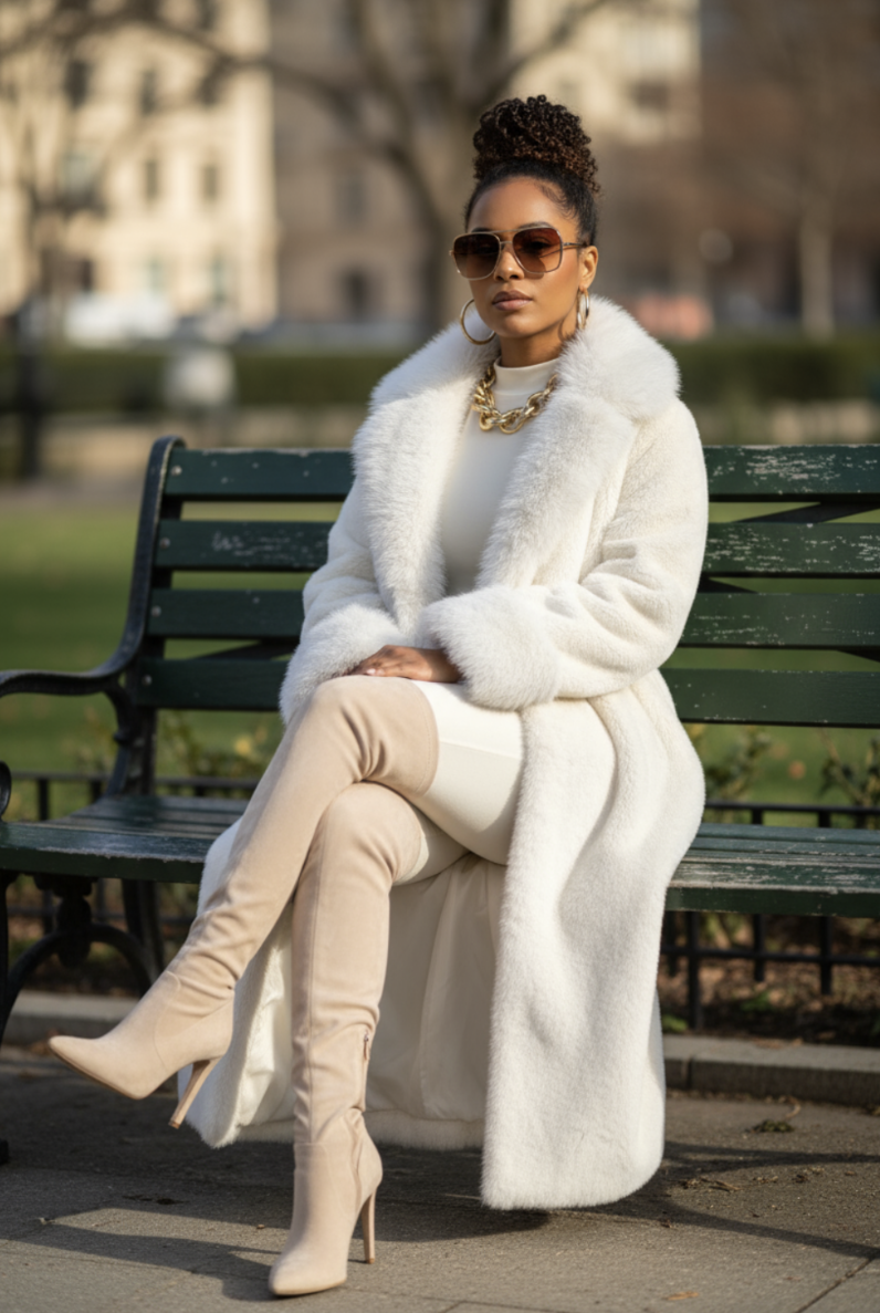 Fur Coat White One Size Fit S-XL