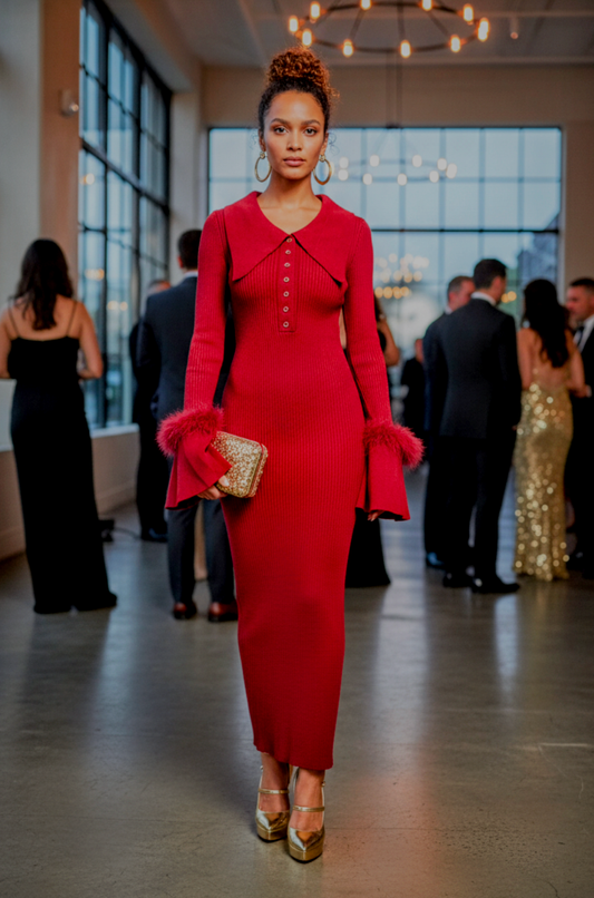 Ribbed Me Sweater Dress Burgundy