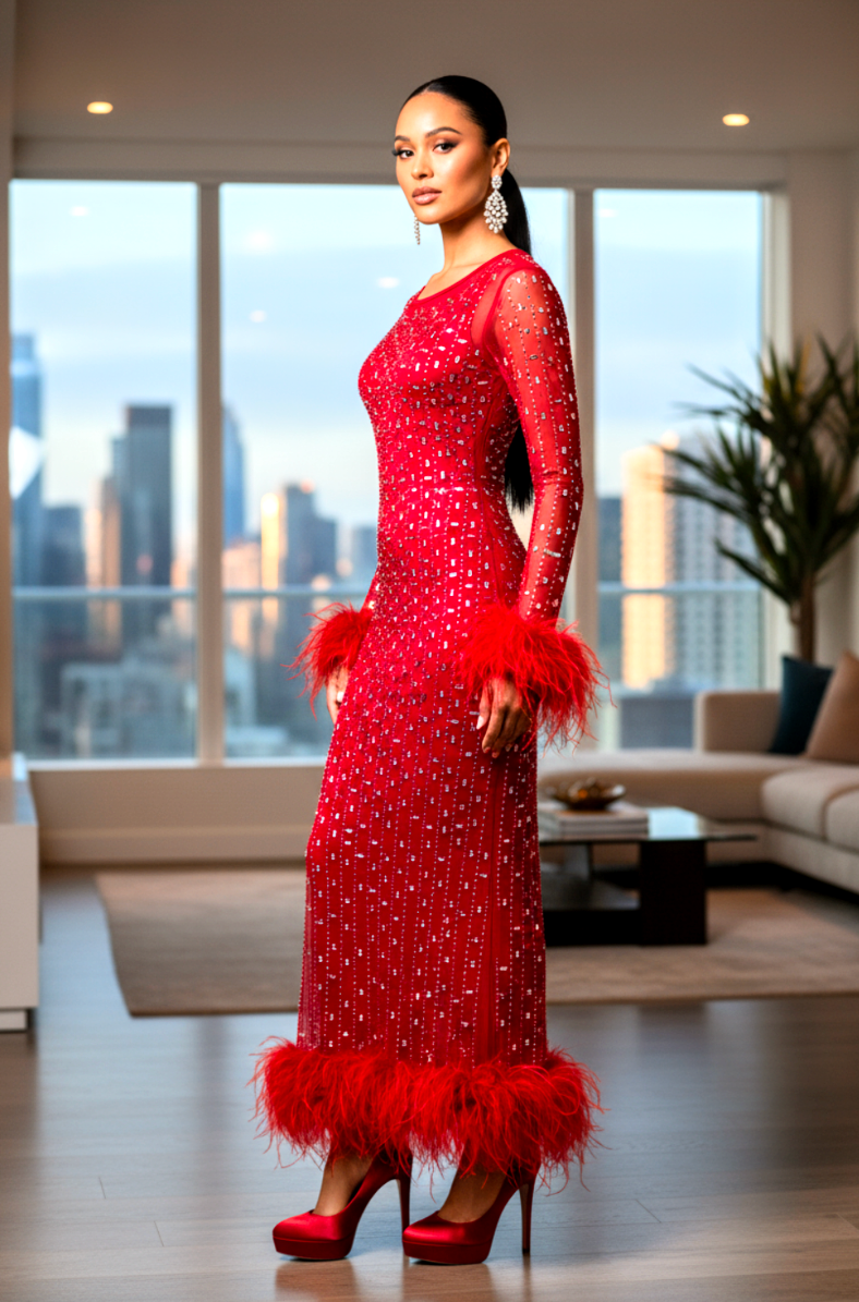 Mirror Feather Detail Dress