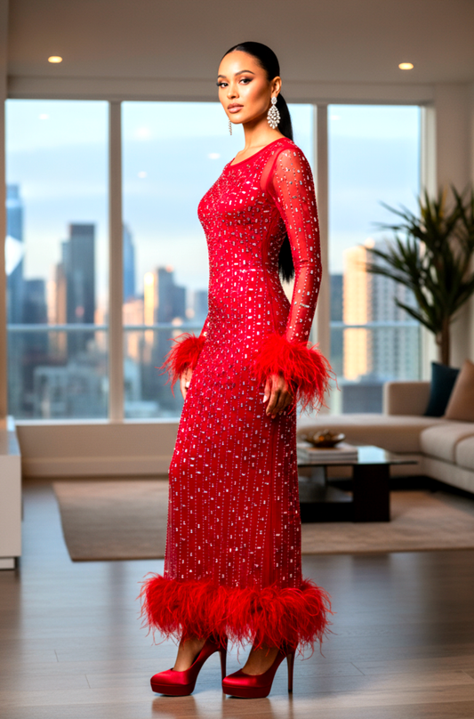 Mirror Feather Detail Dress