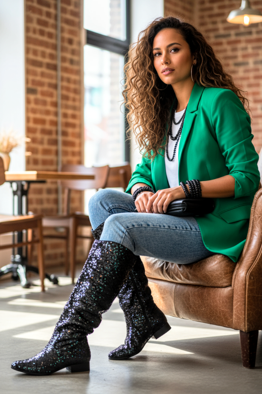 Sequin Flat Knee Boot