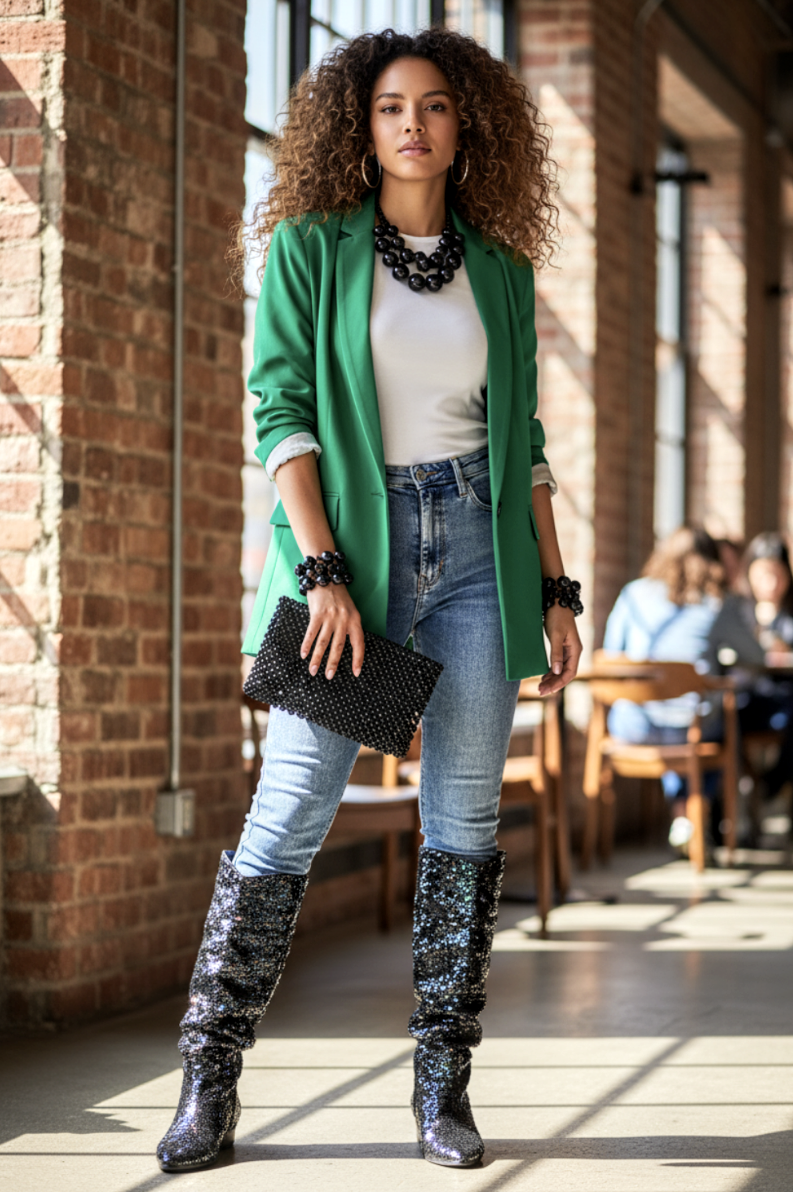 Sequin Flat Knee Boot