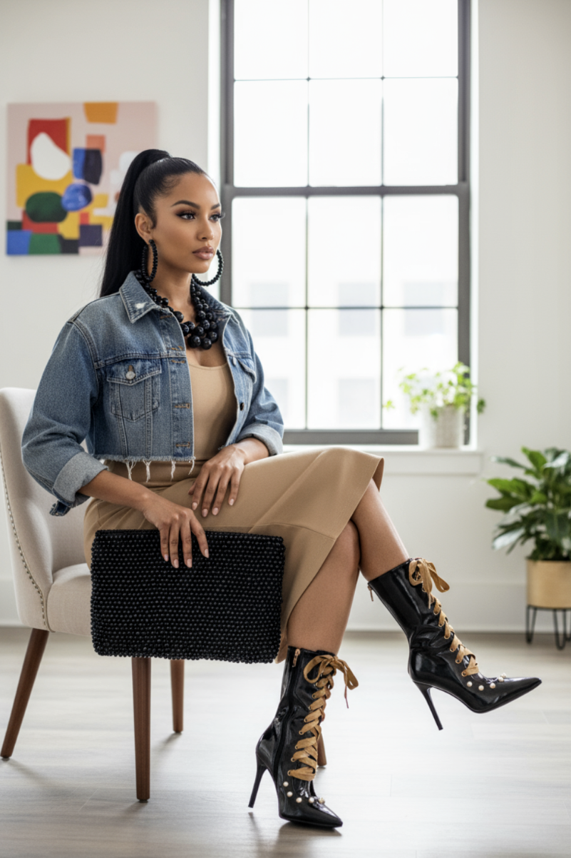 Front Tie Bootie Black