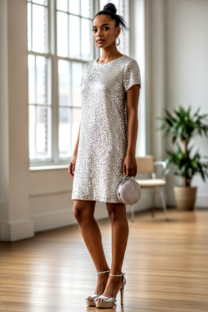 ALine Seq Dress Silver
