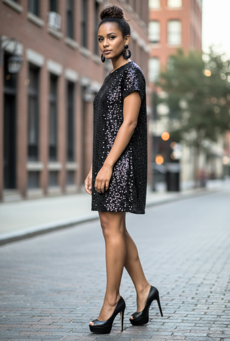 ALine Seq Dress Black