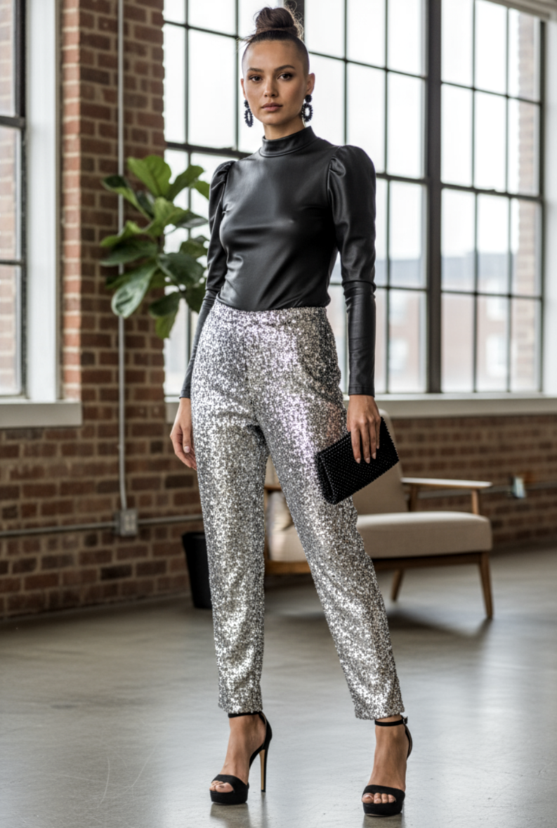 Sequin High Waist Pants