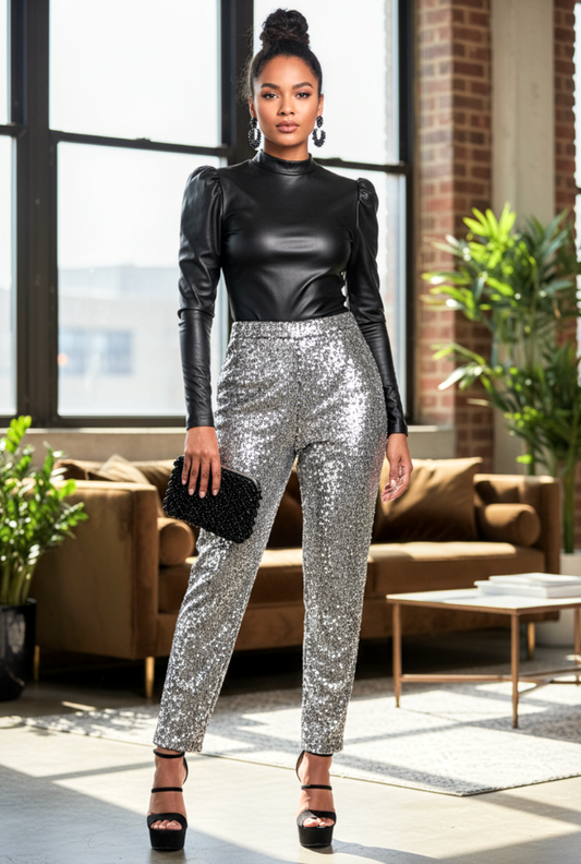Sequin High Waist Pants