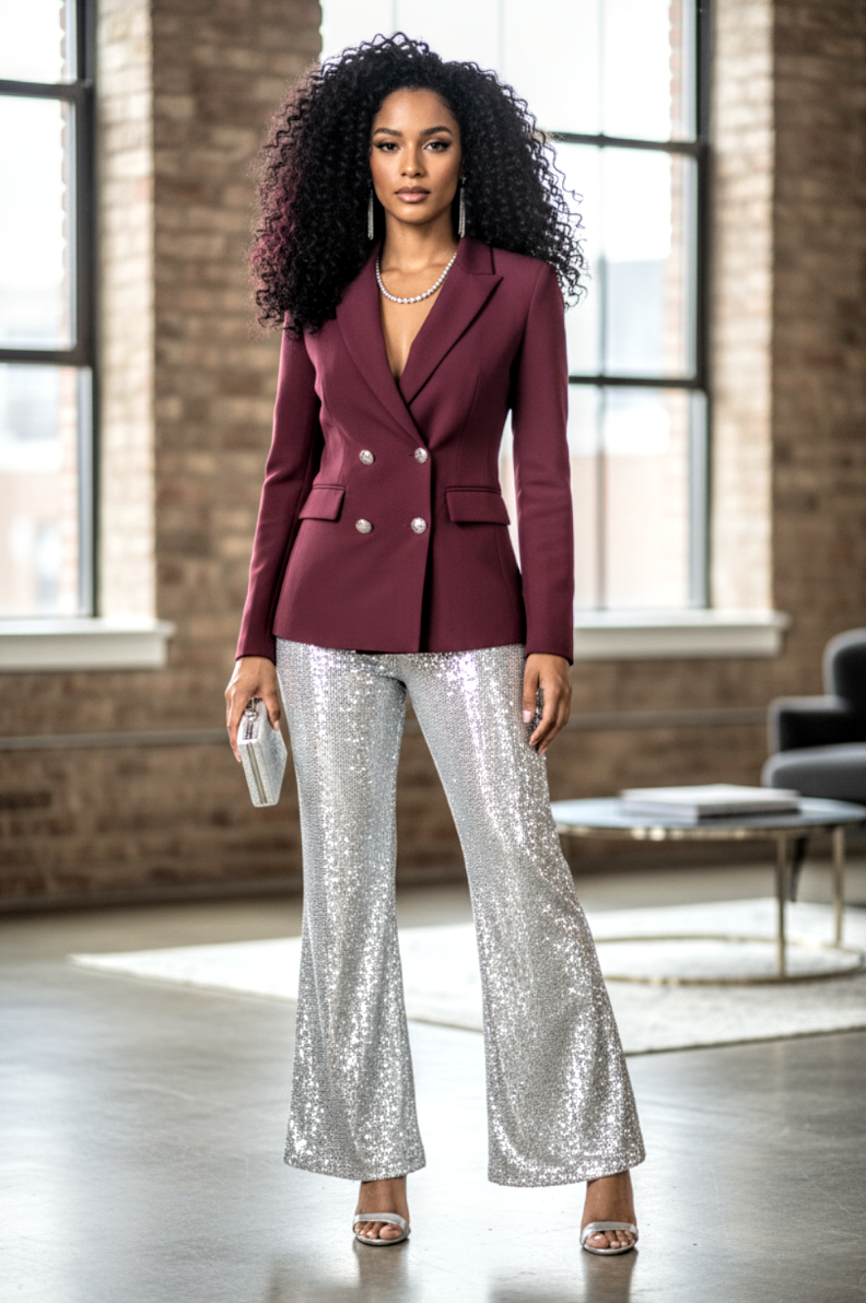 Sequin Bell Bottom Pants