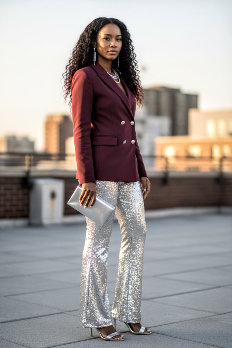 Sequin Bell Bottom Pants