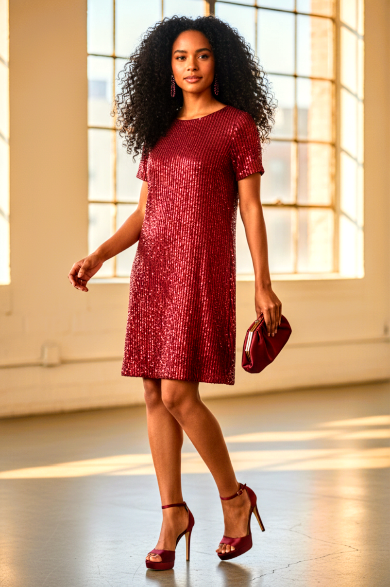 ALine Seq Dress Burgundy