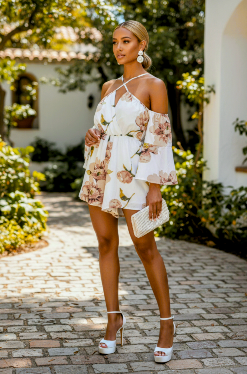 Floral Wide Arm Romper Size S