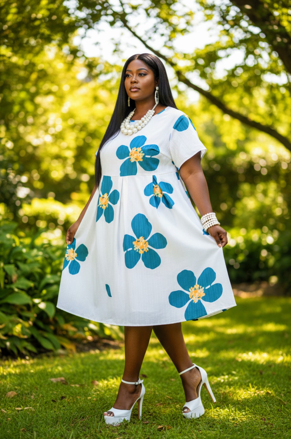 CURVY GIRL Big Flower Garden Dress