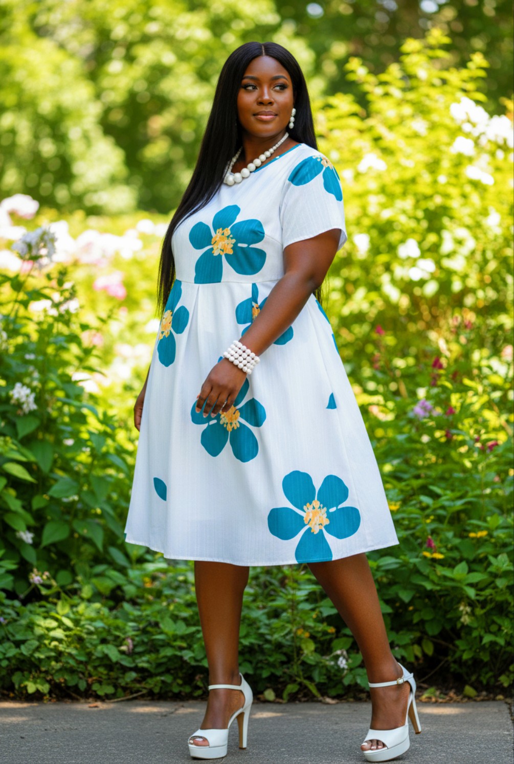 CURVY GIRL Big Flower Garden Dress